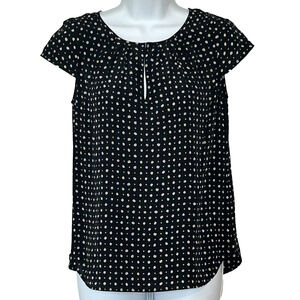 J Crew Black Silk Top 00 Ivory Flowers Keyhole Neck Cap Sleeves Career Office